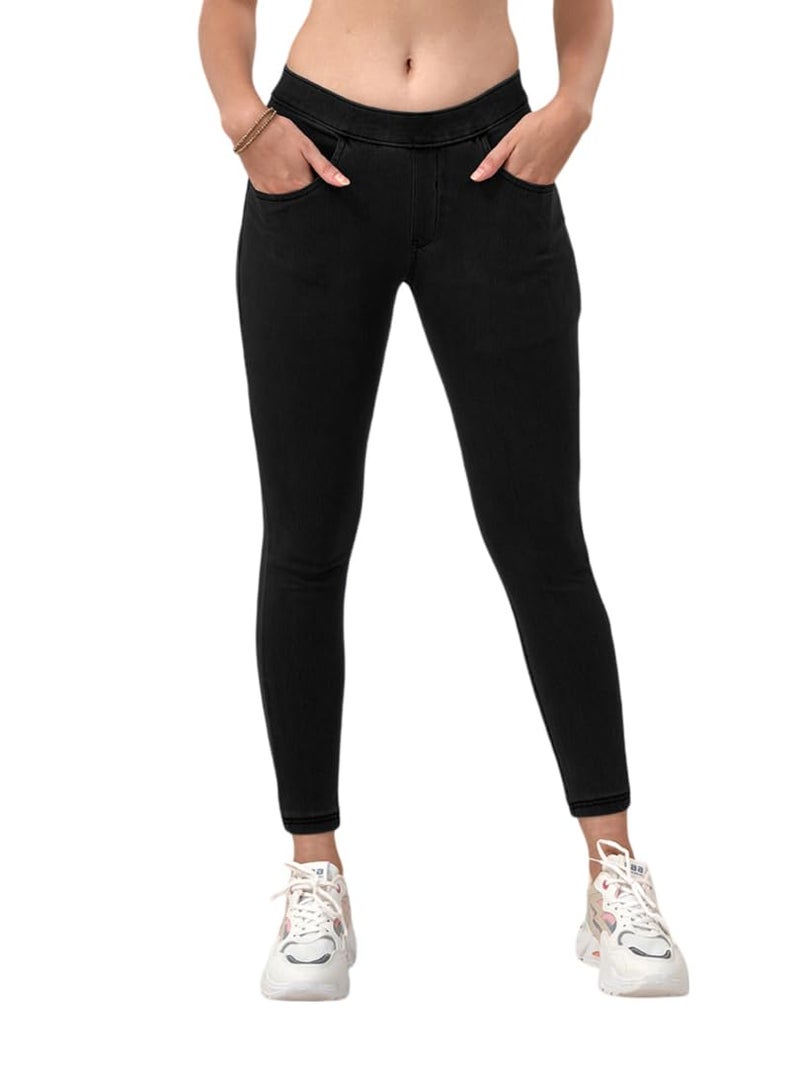 Lyra Women's Solid Mid Rise | Rich Cotton Knitted Fabric | Regular Length | Pack of 1 Black - Image 1