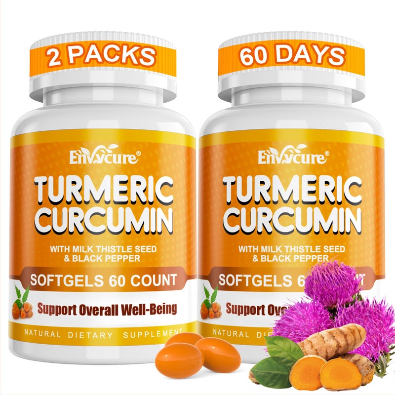 5 in 1 Turmeric Curcumin Softgels 2000mg with Milk Thistle Seed Extract Black Pepper Ginger Root Immune Liver Support 95 Curcuminoids Turmeric and Ginger Supplement Softgel Capsules