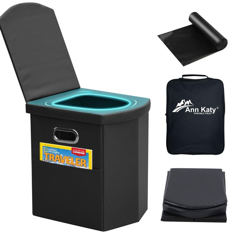 Ann Katy Upgrade XL Portable Toilet for Adults, Extra Large Portable Travel Floding Camping Toilet, Camping Tall Toilets with Lid for Kids Compact Potty for Car,Hiking,Beach,Toilet Storage Stool - Image 1