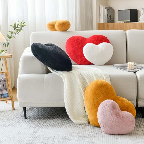 XVTRU Dusty Pink Heart Pillows, Cute Heart Decorative Pillow, Heart Shaped Throw Pillows for Bed, Faux Rabbit Fur Plush Hoom Decor Pillow Cushion for Chair Sofa Living Room (Medium-15.7"x11.8") - Image 3