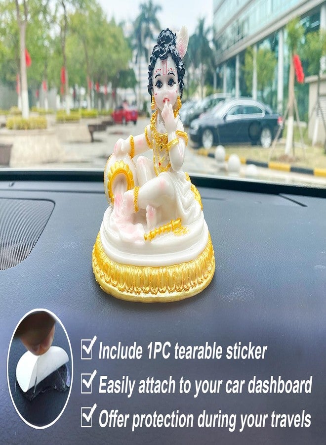 BangBangDa Baby Krishna for Car Dashboard - 4.1" H Marble Color Polystone Hindu God Lord Krishna Figurine for Vehicle Decor Diwali Birthday Pooja Gift for Indian Home Temple Mandir Altar Puja Item - Image 3