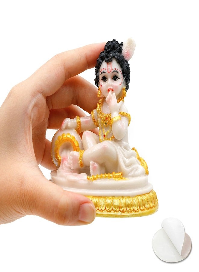 BangBangDa Baby Krishna for Car Dashboard - 4.1" H Marble Color Polystone Hindu God Lord Krishna Figurine for Vehicle Decor Diwali Birthday Pooja Gift for Indian Home Temple Mandir Altar Puja Item - Image 1