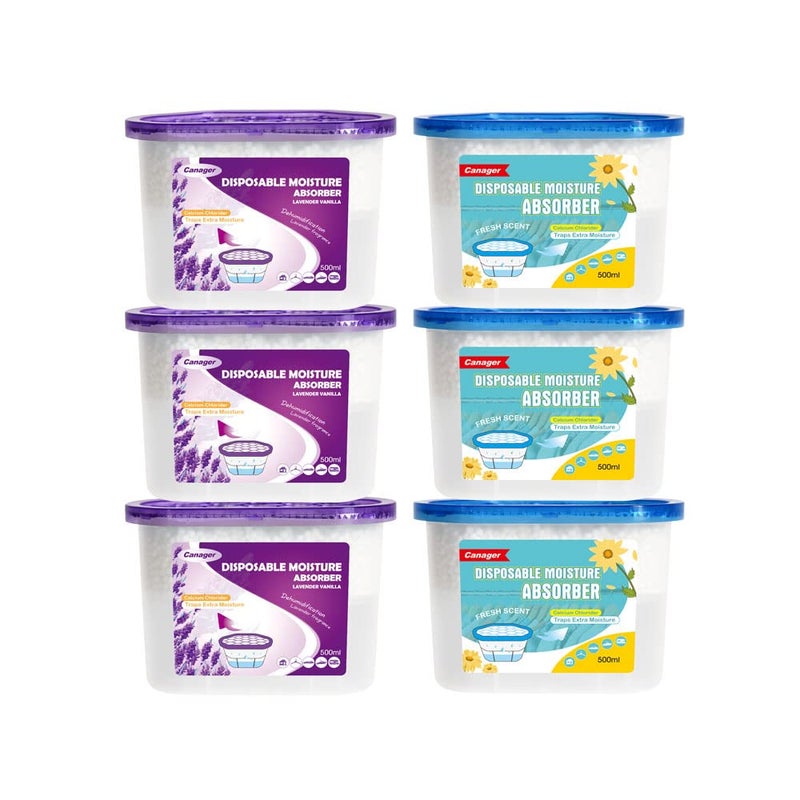 CANAGER Lavender VanillaFresh Scent Moisture Absorber BoxOdor Eliminator and Dehumidifier Boxes for ClosetBedroomKitchenBathroom6 PacksCups  Traps Moisture for Fresher Cleaner Air