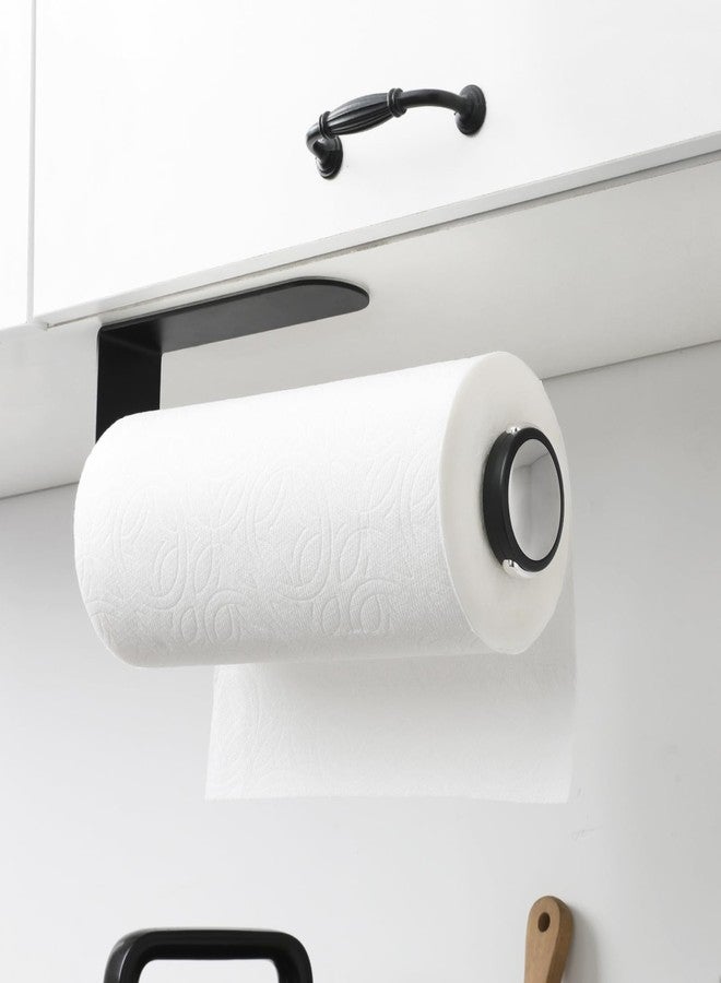 theaoo Paper Towel Holder Under Cabinet, One-Handed Tear Wall Mount Paper Towel Holder Dispenser with Damping Function for Kitchen Organization, Stainless Steel, Self-Adhesive or Drill mounting, Black - Image 3