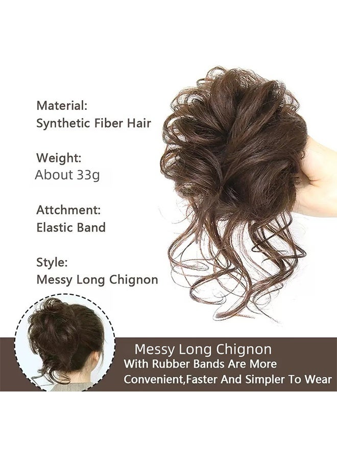 Messy Bun Hair Pieces Wavy Curly Synthetic Updo Chignon Fake Scrunchies Ponytail Extension for Women Light Brown - Image 3