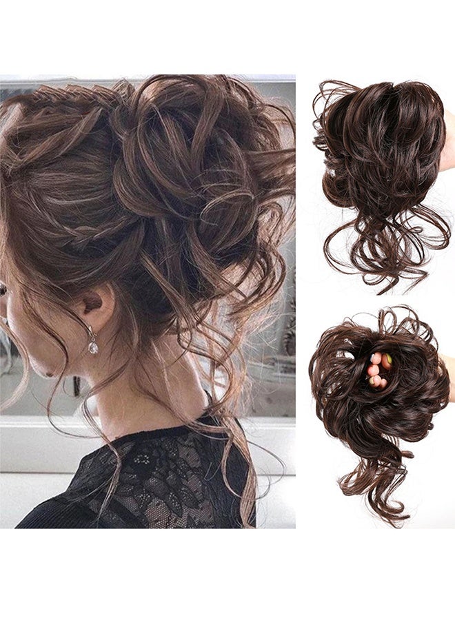 Messy Bun Hair Pieces Wavy Curly Synthetic Updo Chignon Fake Scrunchies Ponytail Extension for Women Light Brown - Image 1