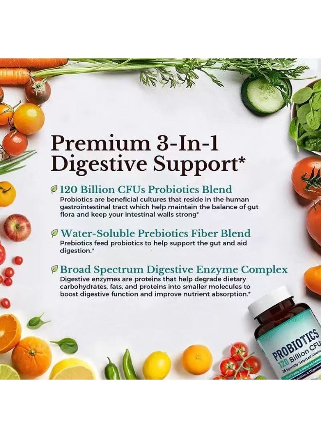 Vitalitown 120 Billion CFUs Probiotics 36 Strains, Prebiotics, Digestive Enzymes for Men and Women, 30 Delayed Release Veg Caps - Image 3