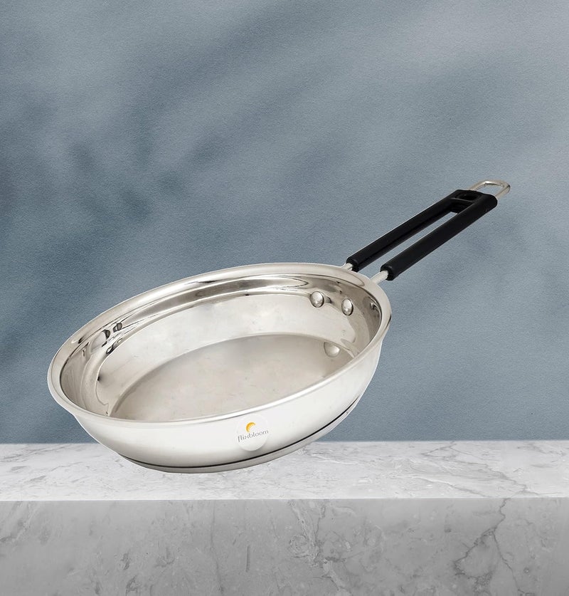 FLIXBLOOM FLIXBLOOM Perfect Stainless Steel Flat Frying Pan with Long Handle Deep Frying Satue pan CookwareGas and Induction CompatibleSilver Dishwasher Safe 1pc 2 Litre Capacity Fry Pan  - Image 1