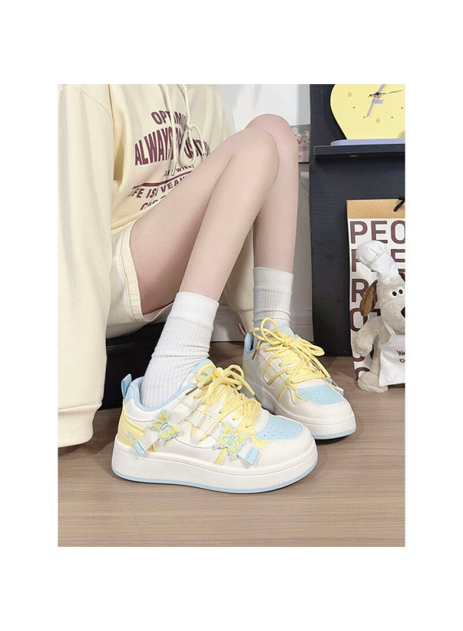Humanity Renben Matcha Green Butterfly Women's White Shoes New Fashion Casual Thick-soled Korean Style Sneakers White Blue Yellow Size 35 - Image 1