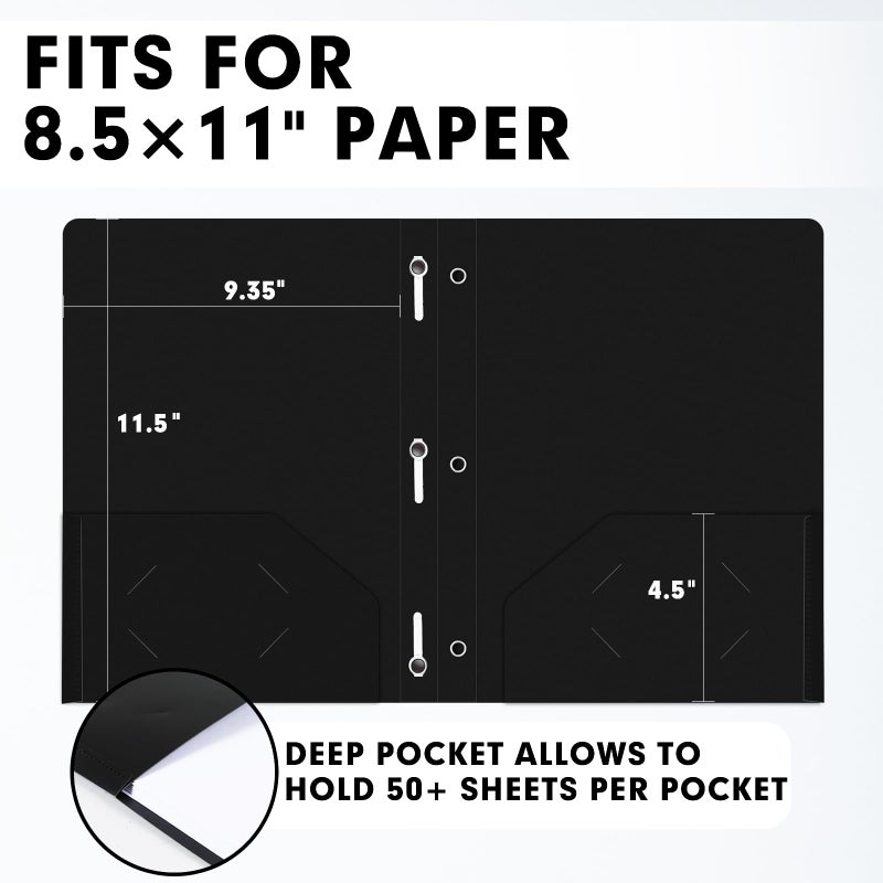LAYZZ Plastic 2 Pocket Folders with Prongs, 30 Pack, Heavyweight, Letter Size Poly Folders with 3 Metal Prongs Fastener Clips (Black) - Image 2