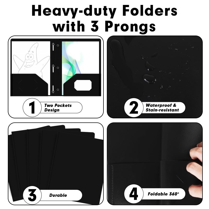 LAYZZ Plastic 2 Pocket Folders with Prongs, 30 Pack, Heavyweight, Letter Size Poly Folders with 3 Metal Prongs Fastener Clips (Black) - Image 5