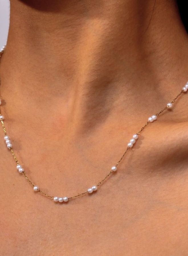 Andaazs Women's Mystic 18K Gold Plated Necklace with small pearl beads in a single strand - Image 3