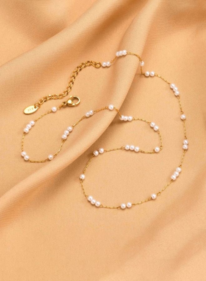 Andaazs Women's Mystic 18K Gold Plated Necklace with small pearl beads in a single strand - Image 4
