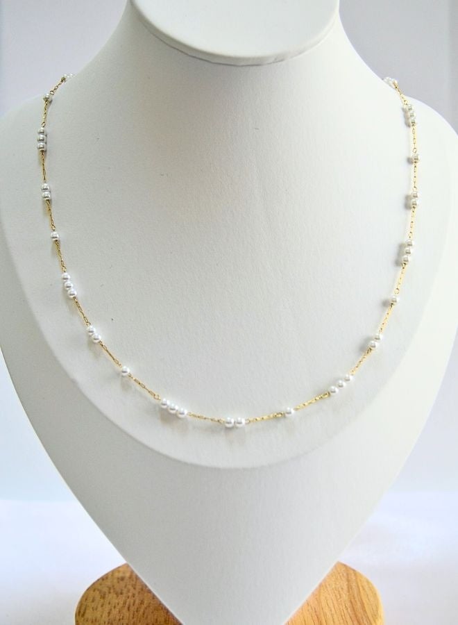 Andaazs Women's Mystic 18K Gold Plated Necklace with small pearl beads in a single strand - Image 1