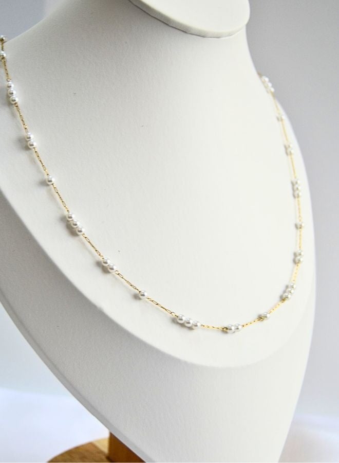 Andaazs Women's Mystic 18K Gold Plated Necklace with small pearl beads in a single strand - Image 2