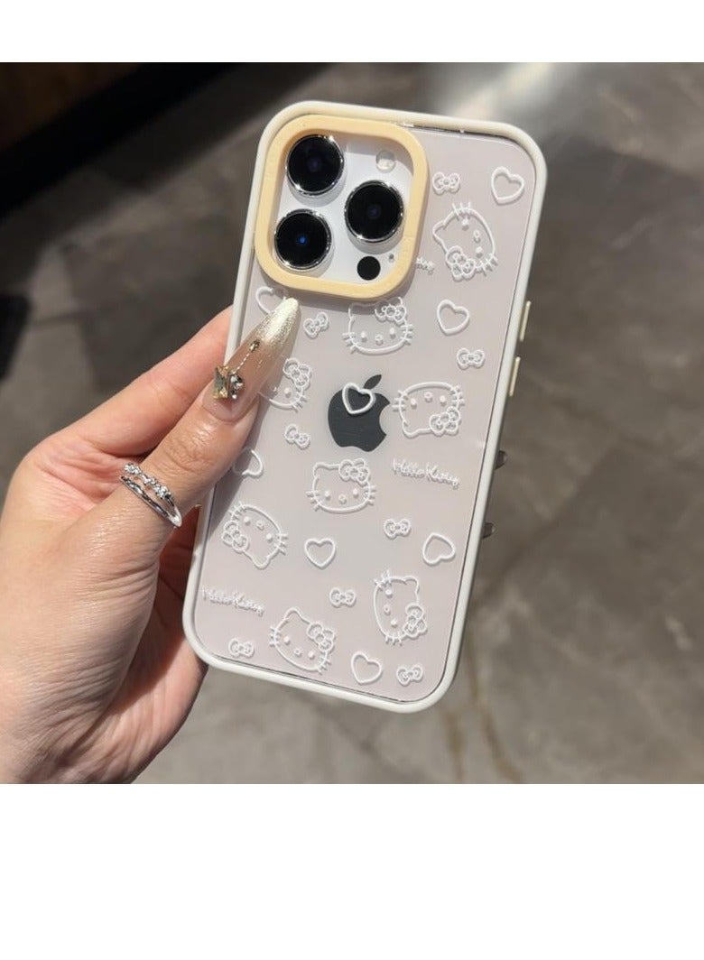 NIBEMINENT Line Love Heart Kitty Protective TPU Case Cover For iPhone 16 Pro Max, White