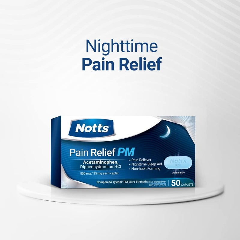 NOTTS PM Extra Strength Pain Relief  Sleep Aid 500mg Acetaminophen  25mg Diphenhydramine HCl 50 Caplets for Nighttime Aches Headaches  Body Pain NonHabit Forming - Image 3