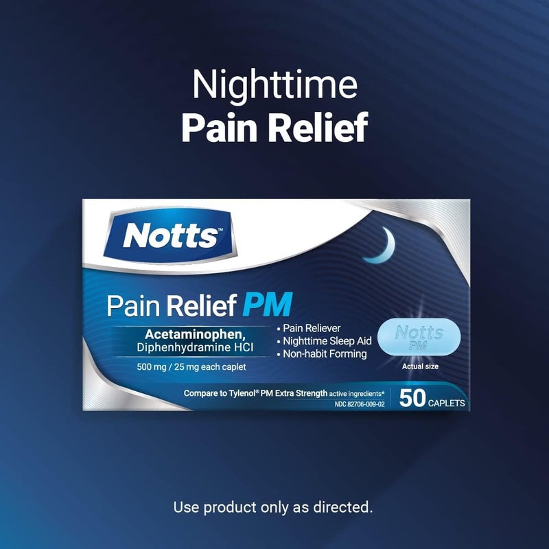 NOTTS PM Extra Strength Pain Relief  Sleep Aid 500mg Acetaminophen  25mg Diphenhydramine HCl 50 Caplets for Nighttime Aches Headaches  Body Pain NonHabit Forming - Image 5