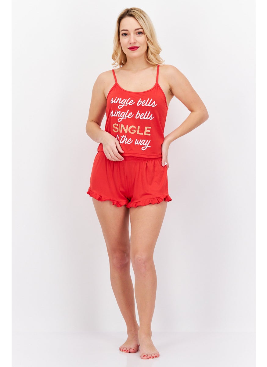 French Affair Women 2 Piece Graphic Print Pajama Set, Red  - Image 2