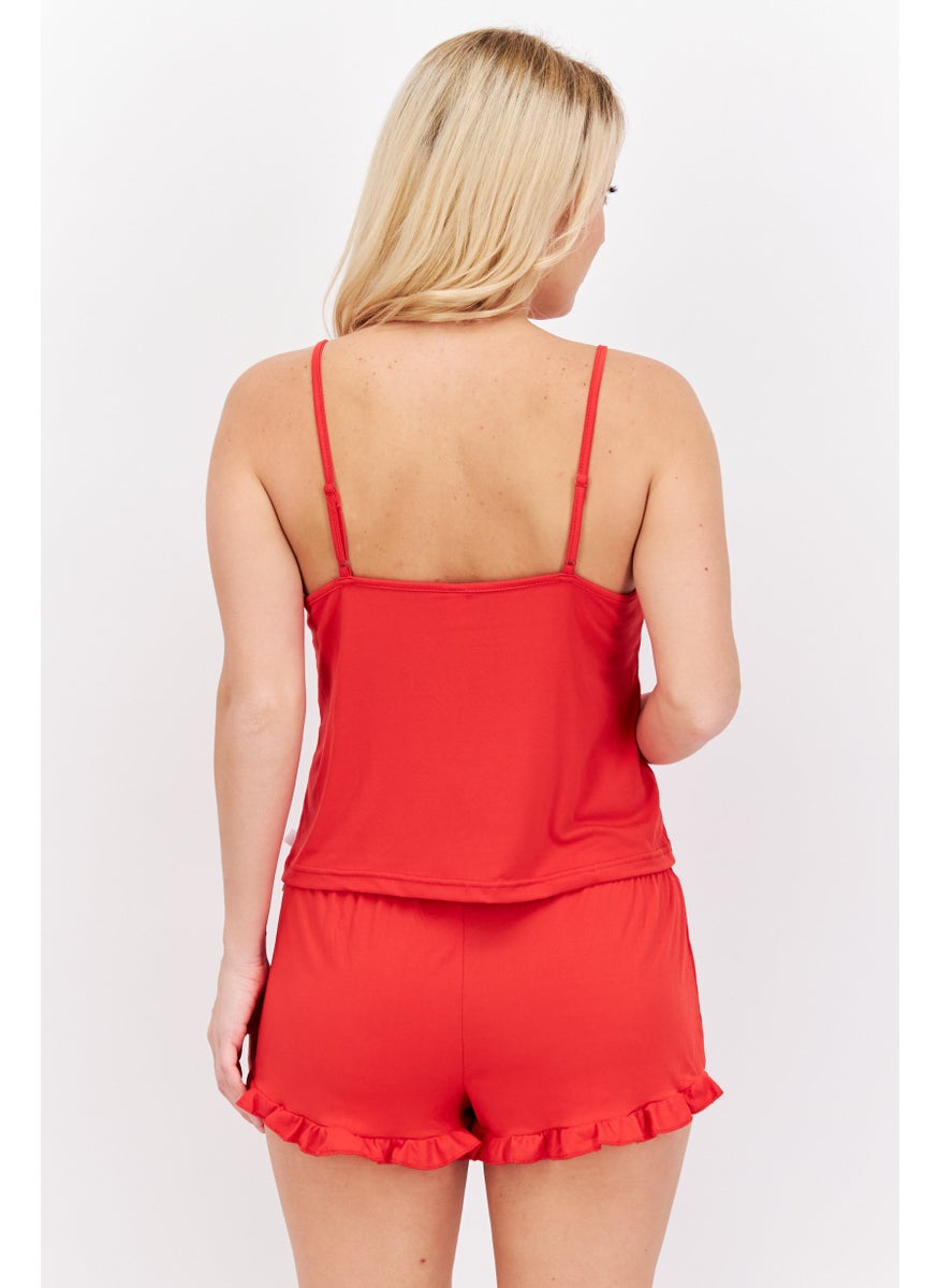 French Affair Women 2 Piece Graphic Print Pajama Set, Red  - Image 4