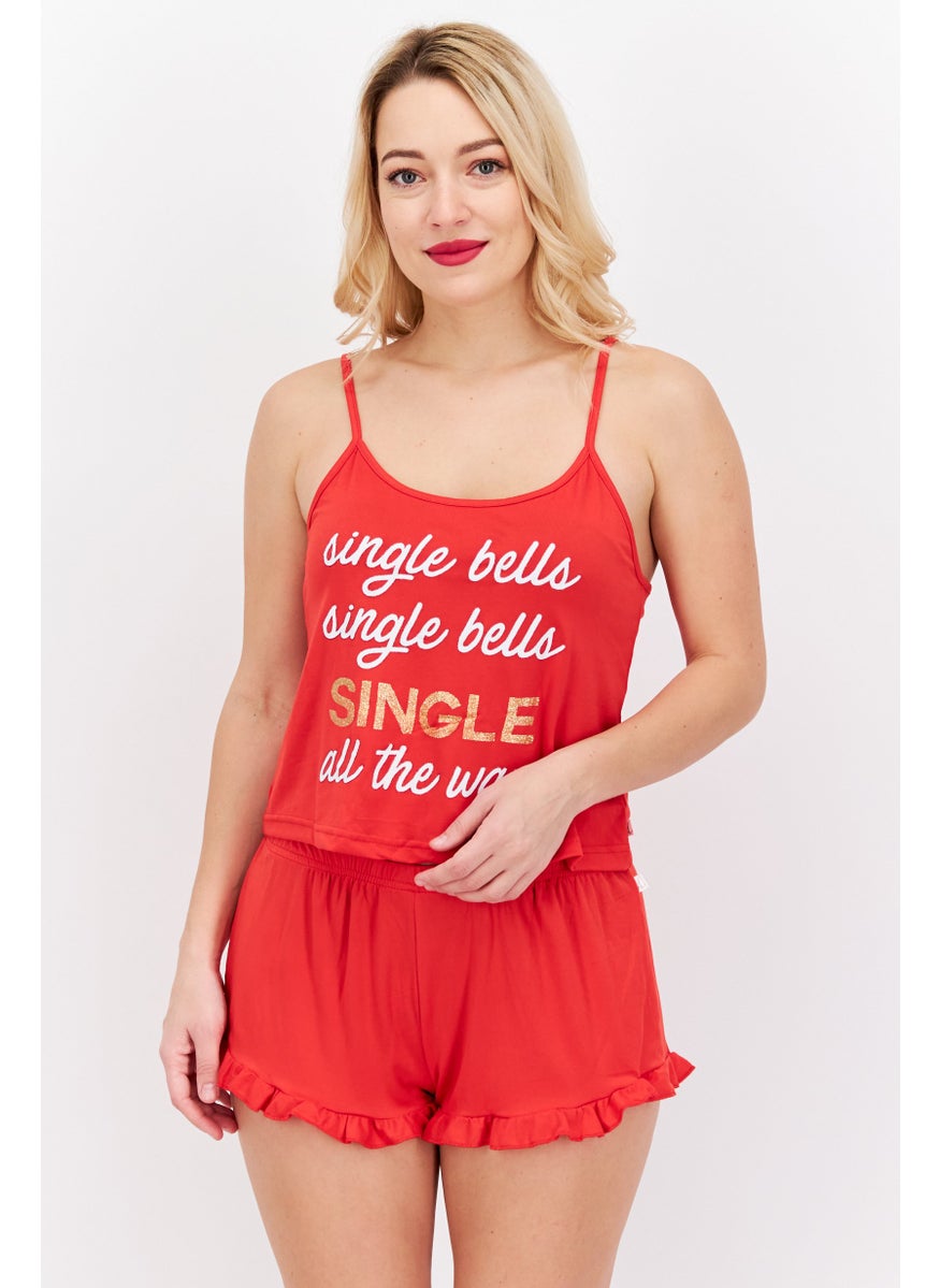 French Affair Women 2 Piece Graphic Print Pajama Set, Red  - Image 1