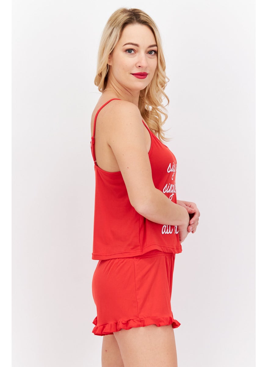 French Affair Women 2 Piece Graphic Print Pajama Set, Red  - Image 3