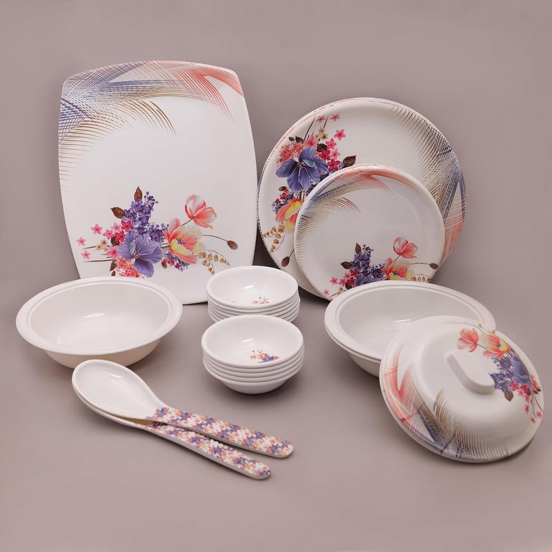 HomePro 32 Pieces Melamine Dinner Set Boss Elegant Stain Resistant Beautiful Multicolor Unique Floral Design Crockery Dinnerware in Exclusive Square Shape Set for Your Home Kitchen and Gifting - Image 4