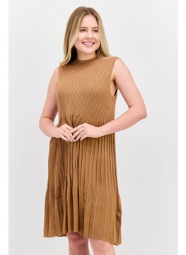 ESPRIT Women Pleated Mini Dress, Tan  - Image 1