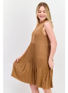 ESPRIT Women Pleated Mini Dress, Tan  - Image 2