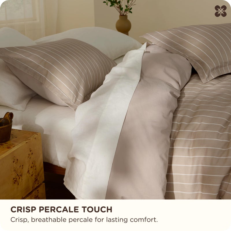 Bedsure Striped Duvet Cover Queen Size,100% Washed Cotton Duvet Cover Linen Like Textured, Classic Striped Pattern Enhances Bedroom Comfort and Style, Stripes Tan/White, 90"x90" - Image 5
