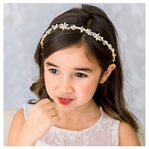 SWEETV Gold Flower Girl Headpiece for Wedding Crystal Floral Girls Headband Princess Hair Accessories for Birthday Party, Photography - Image 1