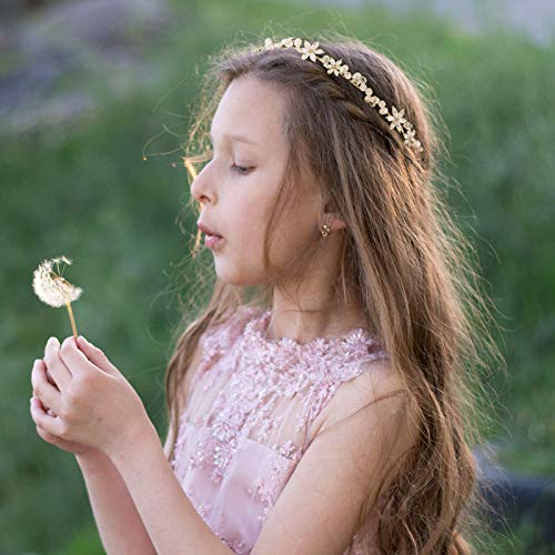 SWEETV Gold Flower Girl Headpiece for Wedding Crystal Floral Girls Headband Princess Hair Accessories for Birthday Party, Photography - Image 5
