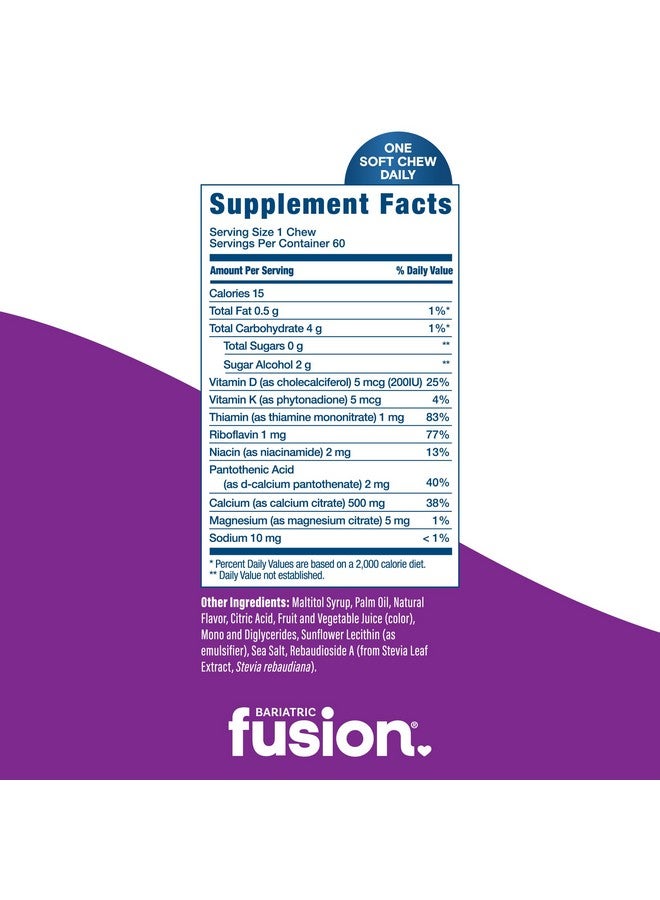 Bariatric Fusion Bariatric Calcium Chews | Calcium Citrate with Vitamin D3 Calcium Supplement Bariatric Vitamin | Sugar Free Calcium Citrate Chewable | Calcium Citrate 500mg | Cran Grape | 60 Count - Image 4