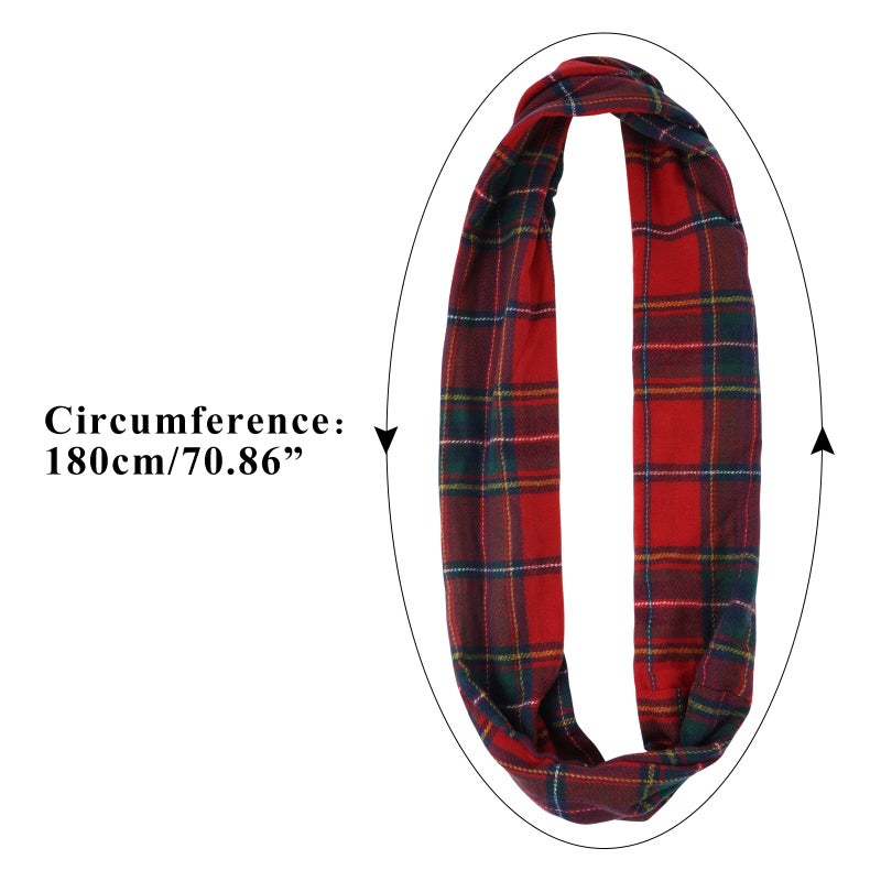 GERINLY Buffalo Plaid Infinity Scarf with Hidden Zipper Pocket, Warm Red Grid Travel Scarf, Christmas Sweater Neck Wrap - Image 2