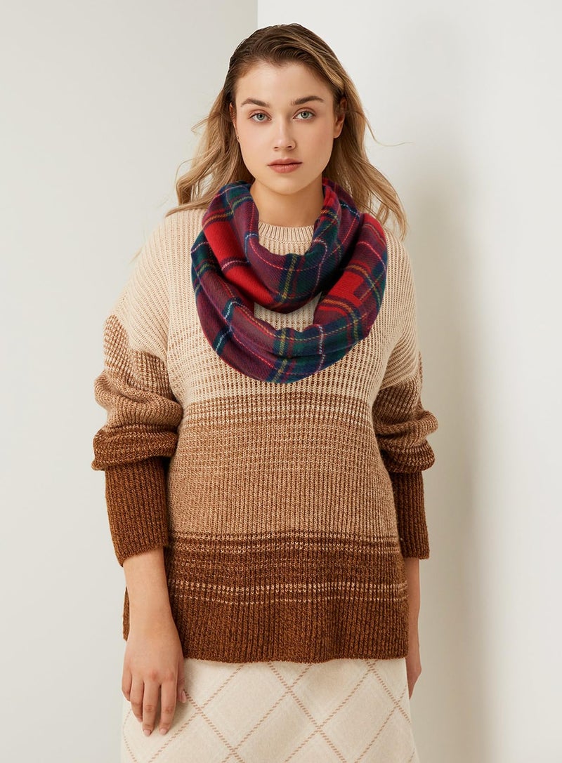 GERINLY Buffalo Plaid Infinity Scarf with Hidden Zipper Pocket, Warm Red Grid Travel Scarf, Christmas Sweater Neck Wrap - Image 3