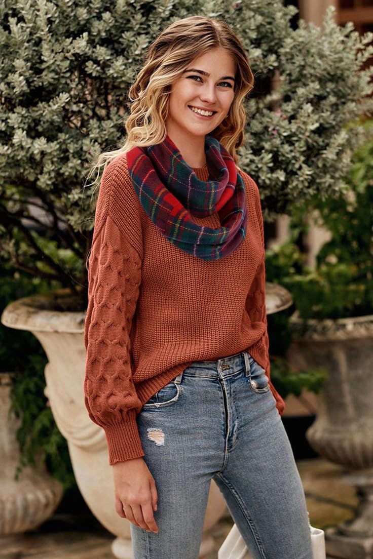 GERINLY Buffalo Plaid Infinity Scarf with Hidden Zipper Pocket, Warm Red Grid Travel Scarf, Christmas Sweater Neck Wrap - Image 4