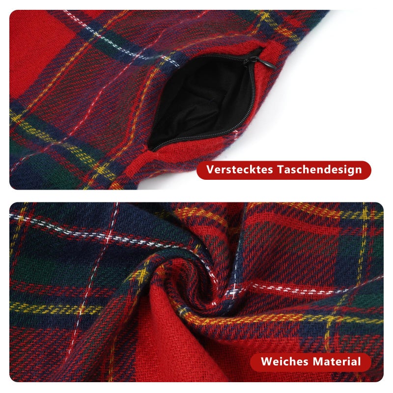 GERINLY Buffalo Plaid Infinity Scarf with Hidden Zipper Pocket, Warm Red Grid Travel Scarf, Christmas Sweater Neck Wrap - Image 5