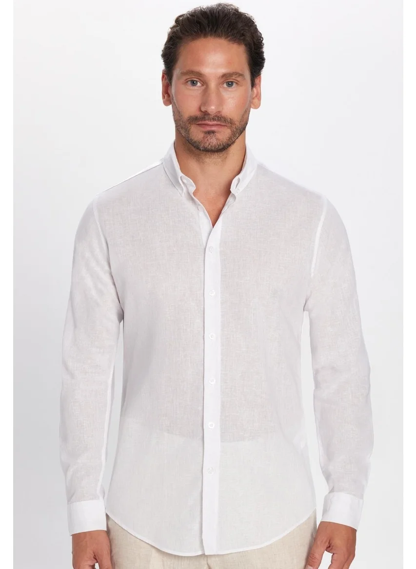Tudors Slim Fit Long Sleeve Linen Premium Series Button Collar Sports Shirt