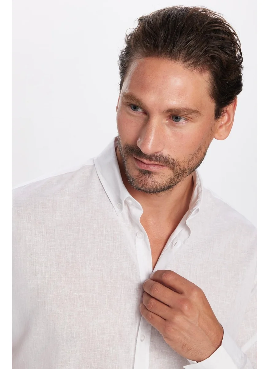 Tudors Slim Fit Long Sleeve Linen Premium Series Button Collar Sports Shirt