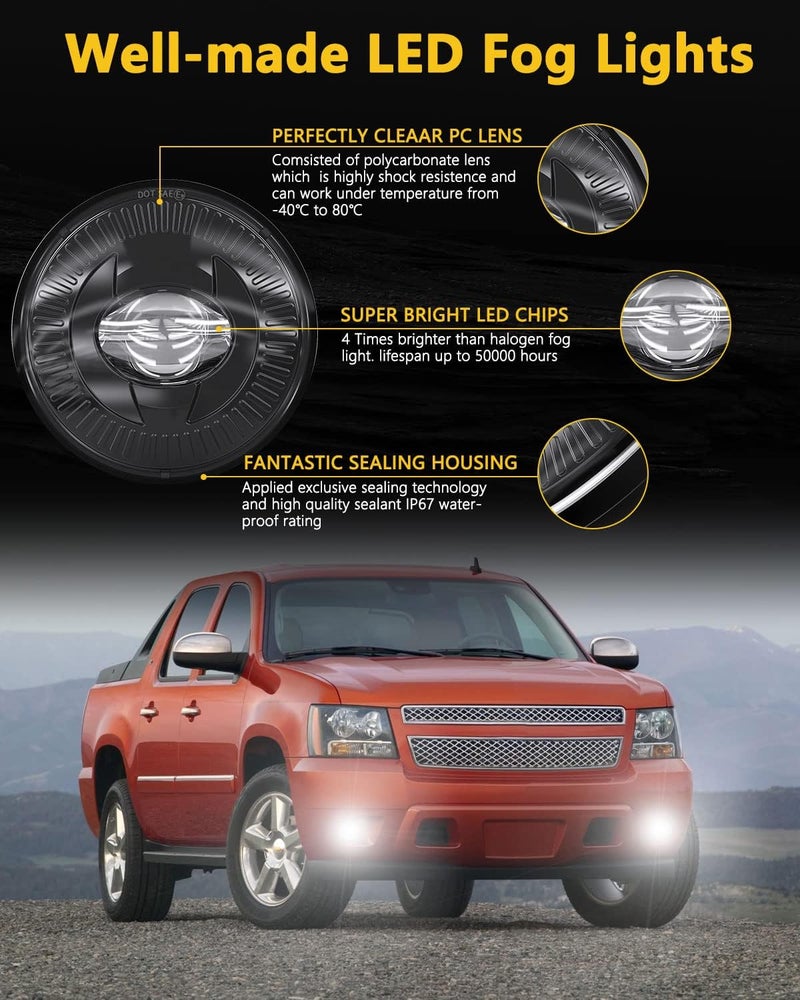 BICYACO Led Fog Lights 5202 Compatible with 07-14 Suburban/Tahoe/07-13 Avalanche/10-13 Camaro/15-16 Colorado/15 Silverado/GMC Acadia/Yukon/XL/Ford Mustang/08-09 Pontiac G8-1 Pair Black - Image 2