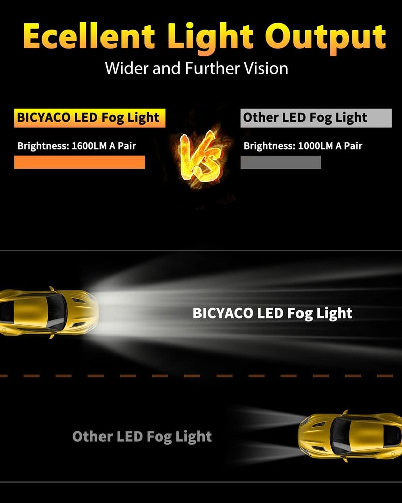 BICYACO Led Fog Lights 5202 Compatible with 07-14 Suburban/Tahoe/07-13 Avalanche/10-13 Camaro/15-16 Colorado/15 Silverado/GMC Acadia/Yukon/XL/Ford Mustang/08-09 Pontiac G8-1 Pair Black - Image 4