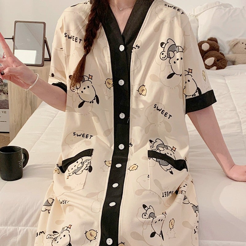 Summer Maternity Pajama Dress with Nursing Bra 58015 yellow duck Parchal dog [with chest pad]]