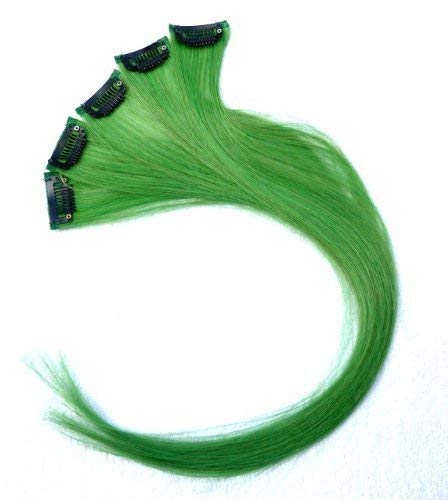 Funyn 18 Inch High light Clip in Human Hair Extensions 100 Straight Clip on Party Highlights Colored Hair Extensions 6 Piecesset Green