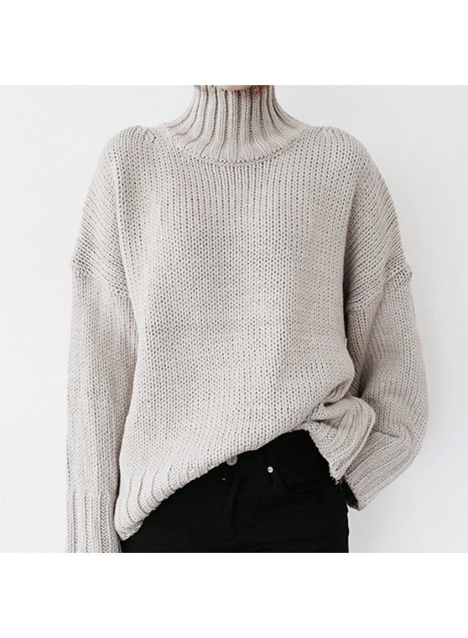 NIBEMINENT Women Turtleneck Sweaters Knit Thick Full Sleeve Pullovers Splice Sweater Elegant Lady Solid Outwear Casual Winter - Image 1