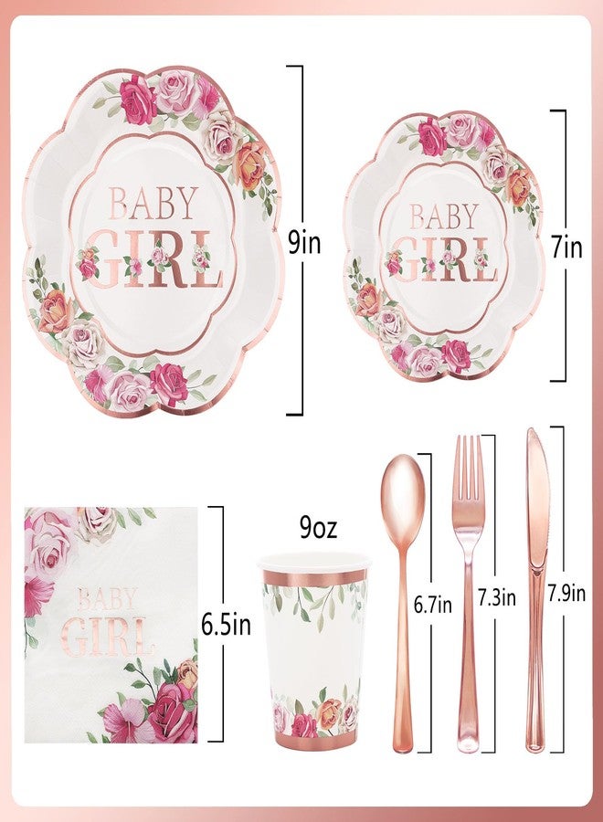 Boosolo Baby Girl Shower Decorations,Baby Shower Plates and Napkins Party Supplies With Rose Gold Foil, Pink Floral Paper Plates, Napkins, Dessert Plate, Disposable Cups | Tea Party Supplies - Image 5