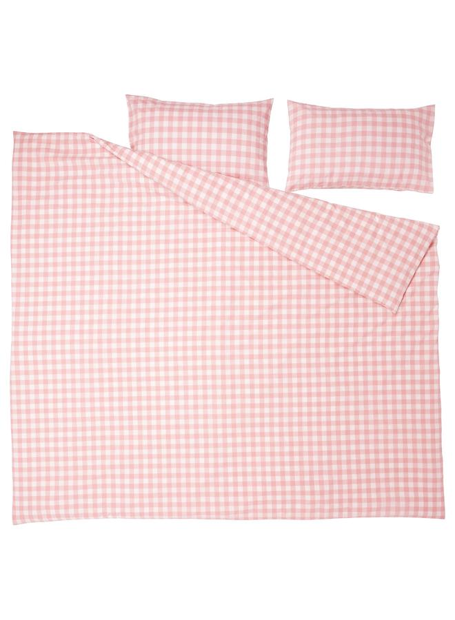 erorex Duvet cover and 2 pillowcases, light pink white/check, 240x220/50x80 cm - Image 5