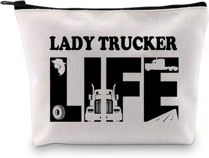 XYANFA Lady Trucker Makeup Bag Lady Trucker Life Truck Driving Gifts Womens Female Truck Driver Zipper Pouch (LADY TRUCKER LIFE)