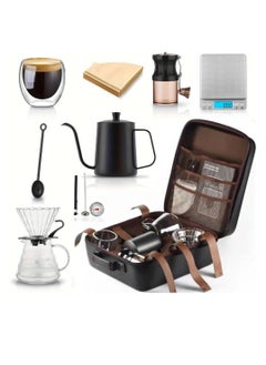NAFO 9-Piece Travel Coffee Gift Set with Goose Neck Kettle Digital Scale Double Walled Glass Mug Glass Server Manual Grinder Glass Dipper 100 pcs Paper Filter and Scope for Drip Coffee  - Image 1