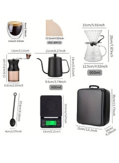 NAFO 9-Piece Travel Coffee Gift Set with Goose Neck Kettle Digital Scale Double Walled Glass Mug Glass Server Manual Grinder Glass Dipper 100 pcs Paper Filter and Scope for Drip Coffee  - Image 4