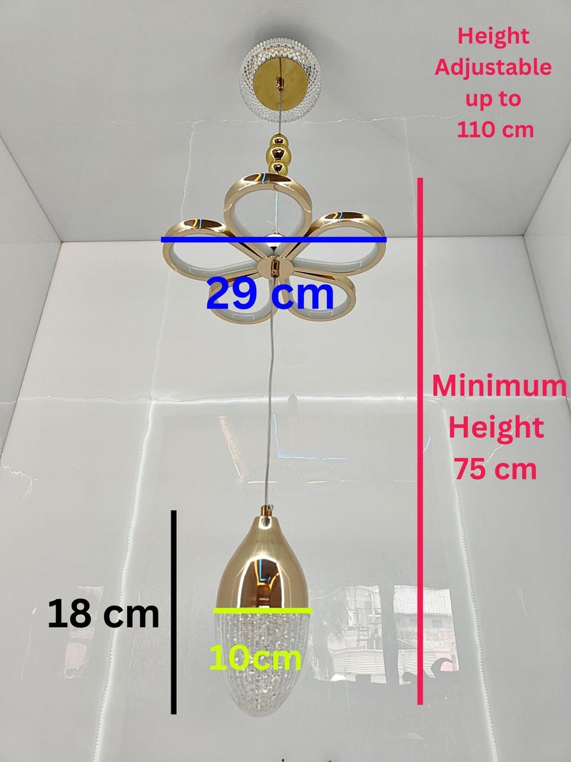 swanart Florilight Modern Crystal Glass Ceiling Light with 3-in-1 Color Changing LED, Adjustable Height (75cm-110cm), Elegant Gold Finish for Home & Office Decor - Image 2
